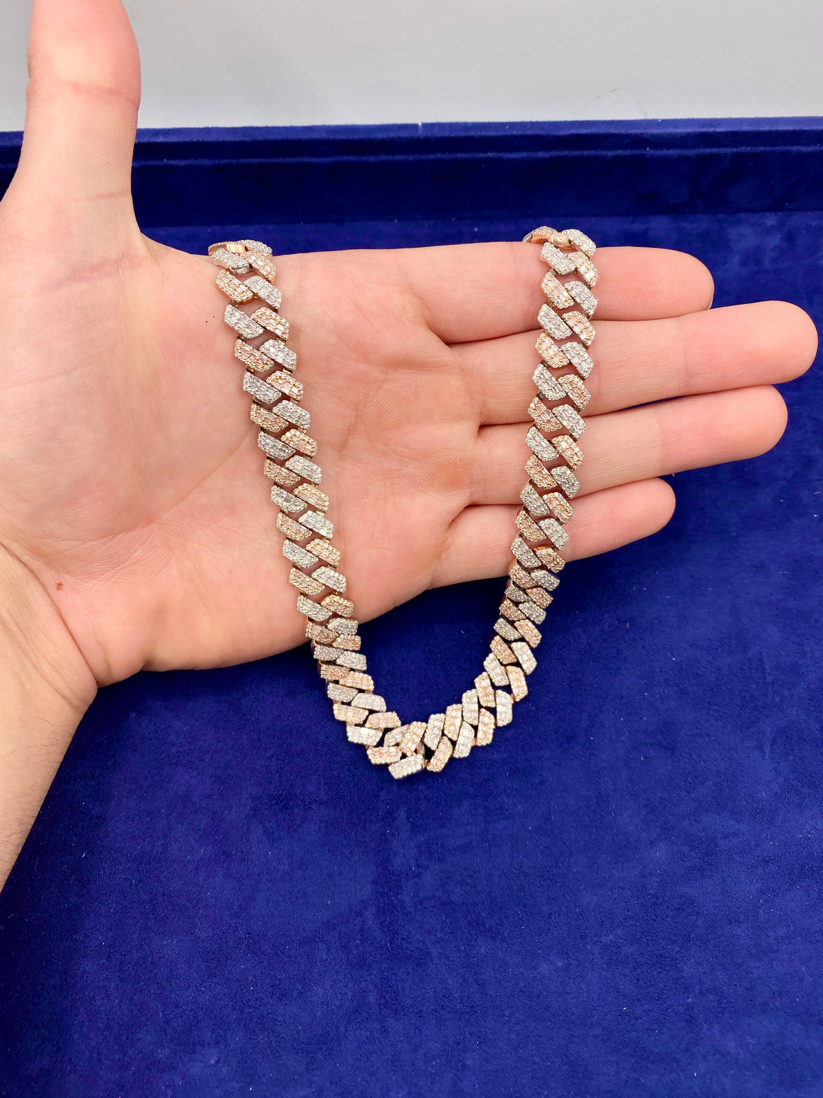 14K Gold 12.4mm Two-Tone Baguette Diamond Cuban Chain 20 in - additional product view 4