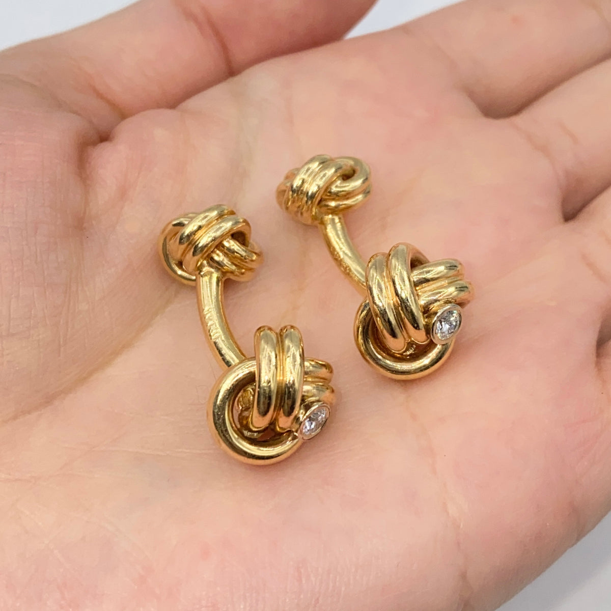 14K Gold Italian Cuff Links Diamond - additional product view 2