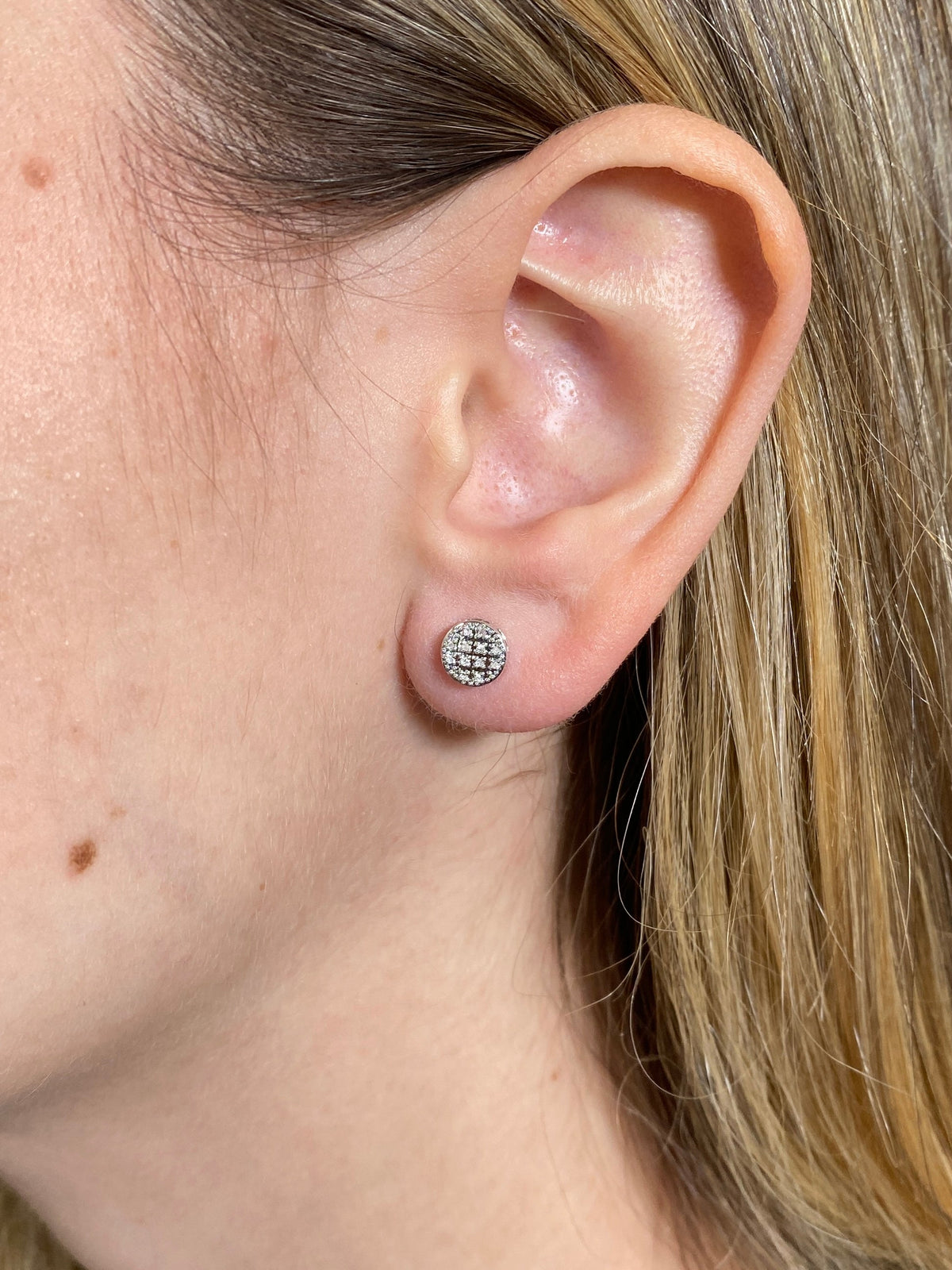 10K Gold Pancake Diamond Studded Earring - additional product view 2
