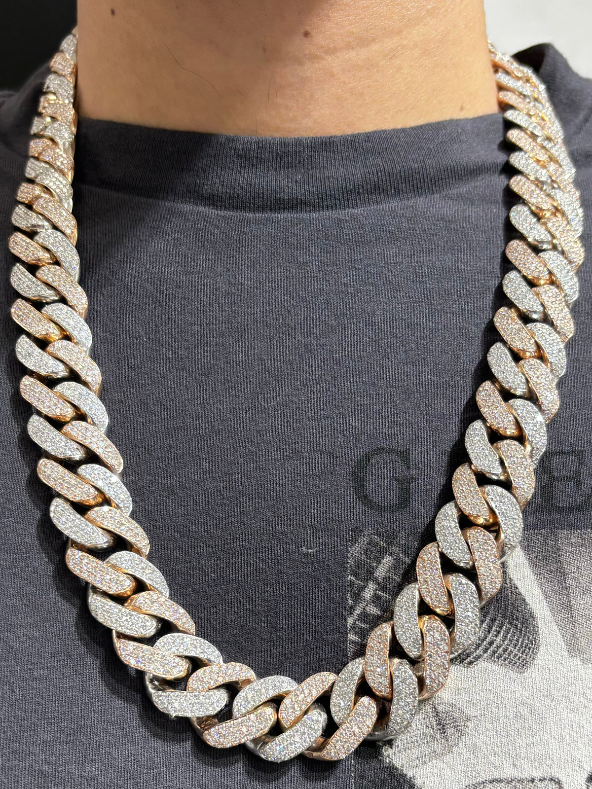 14K 18.6mm Rose Gold and White Gold Two-Tone Cuban Diamond Chain 25 in - additional product view 8