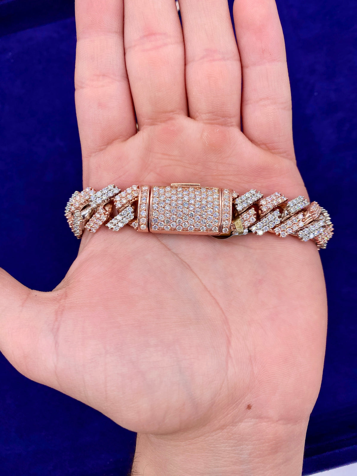 10K Gold 16mm Two-Tone Rose and White Diamond Cuban Chain 22.5 in - additional product view 5