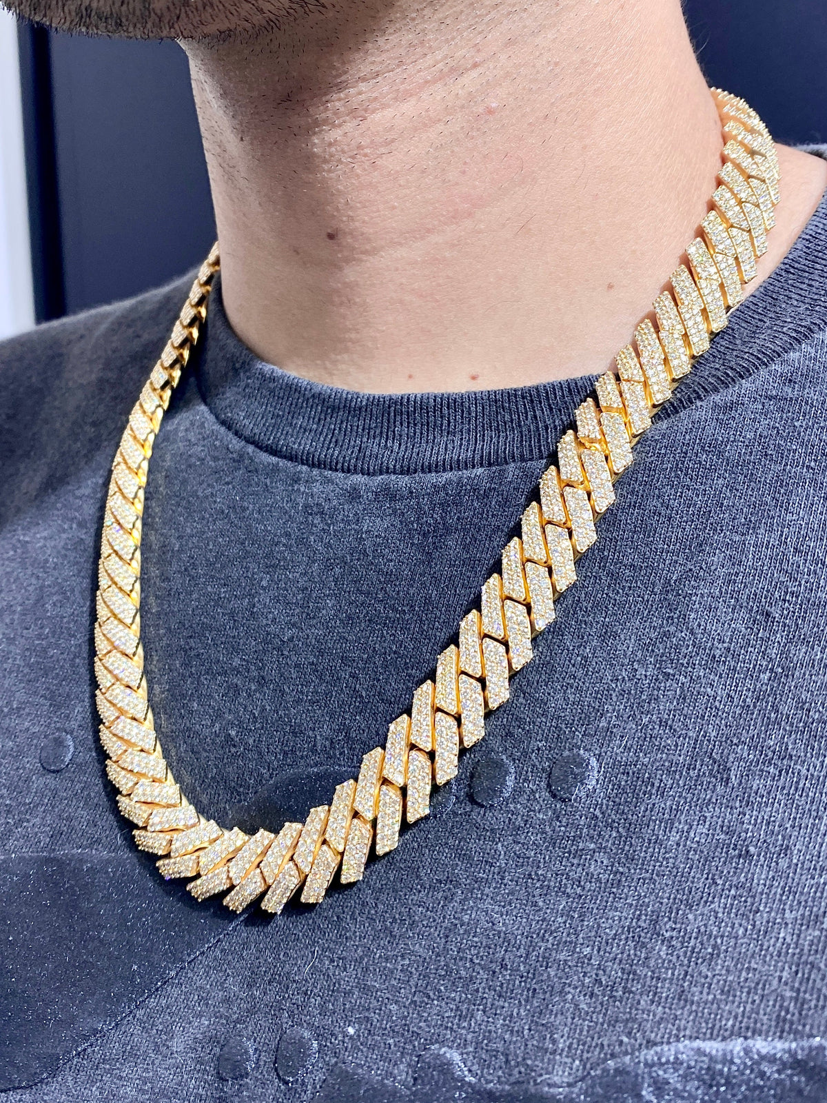 14K 16.5mm Gold Cuban Diamond Chain 22 in - additional product view 6