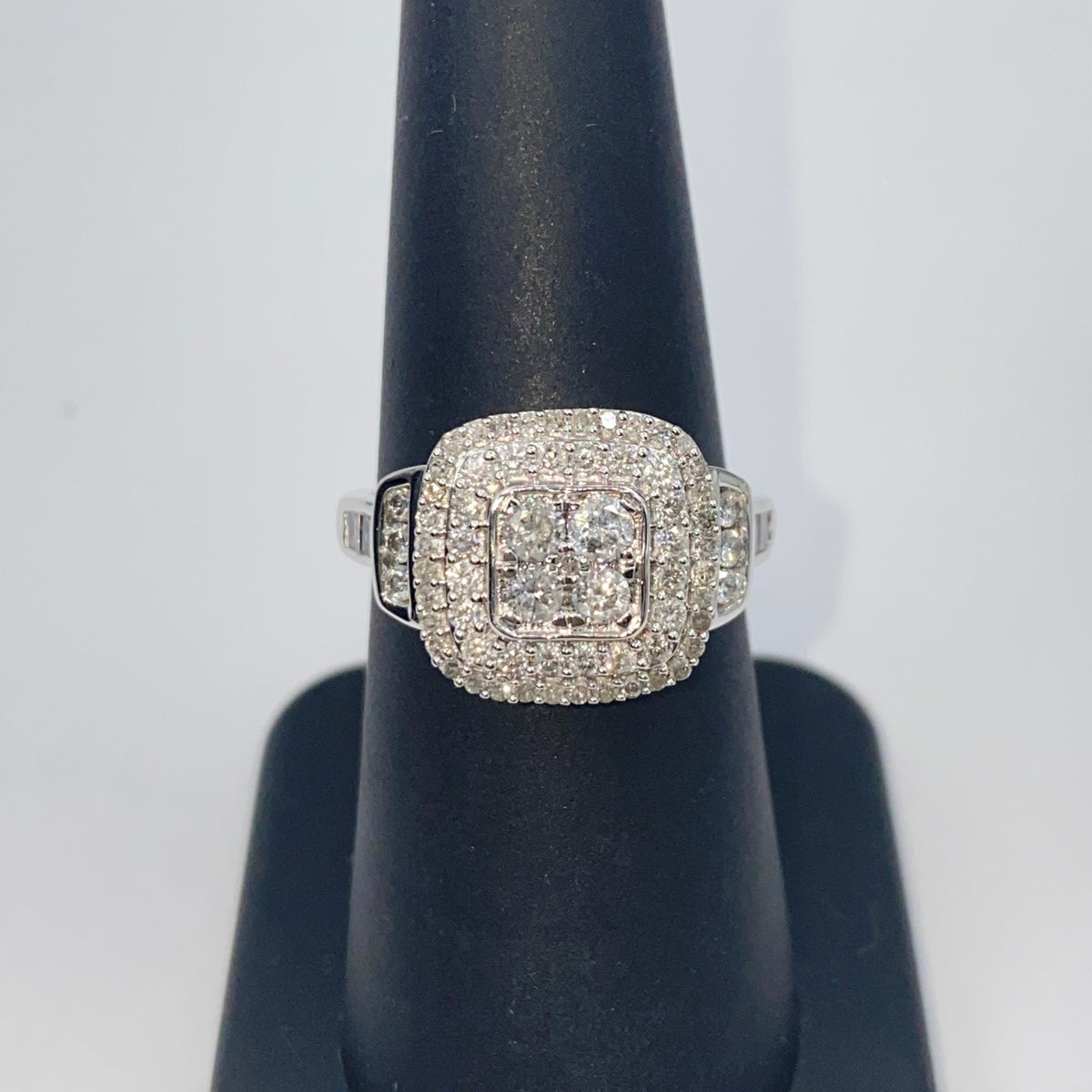 10K Gold Large Stone Center Diamond Square Halo Engagement Ring - additional product view 5