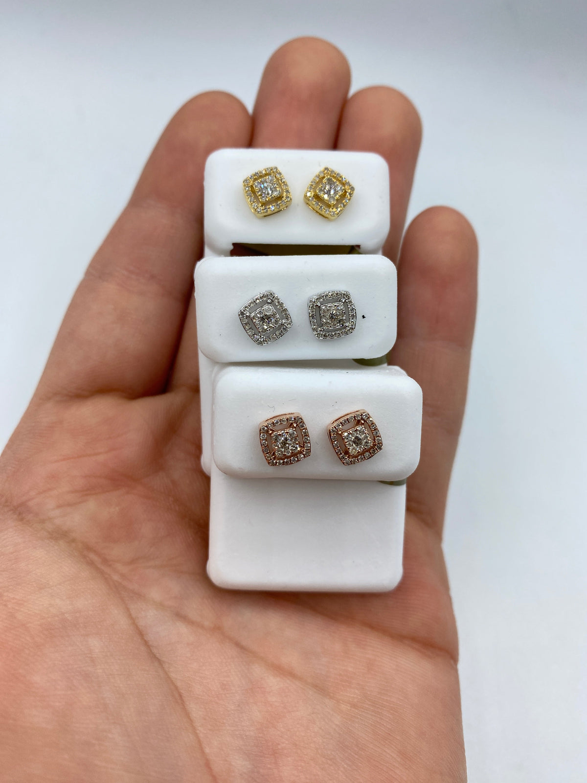 10K Gold Crown Rounded Square Diamond Earring - additional product view 3