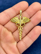 14K Gold Caduceus Diamond Pendant - additional product view 3