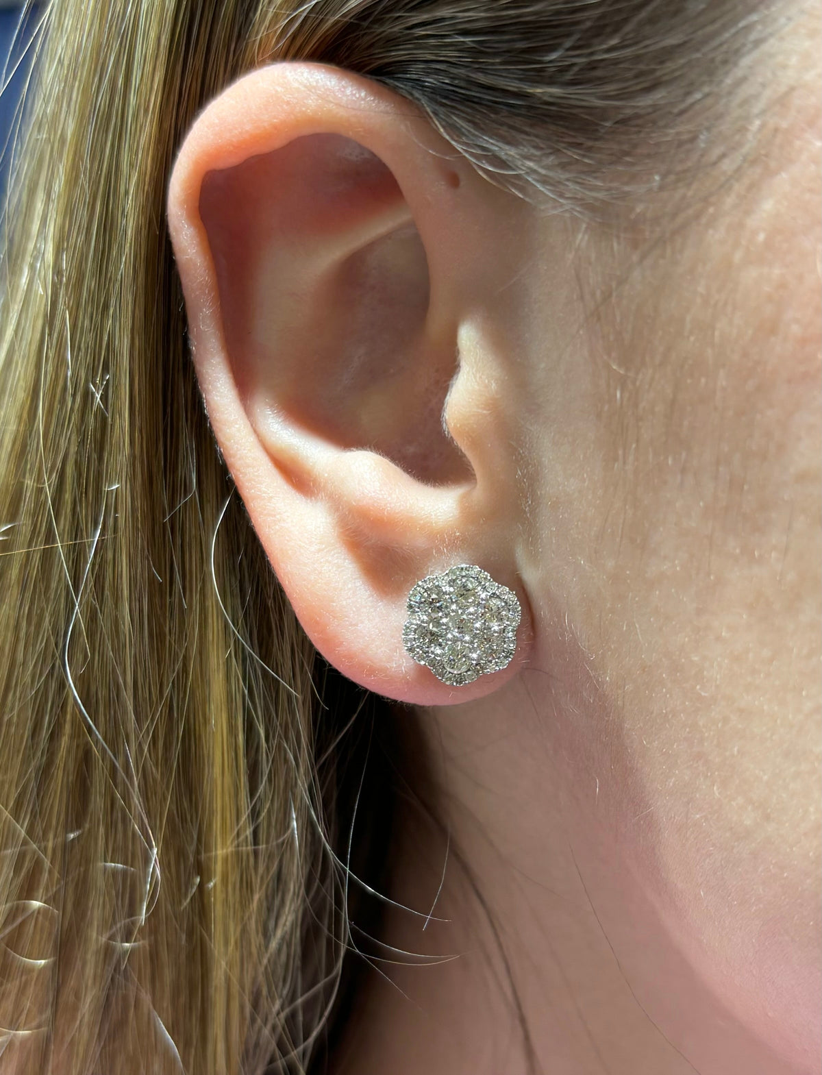 14K Gold Jumbo Halo Diamond Flower Earrings - additional product view 2