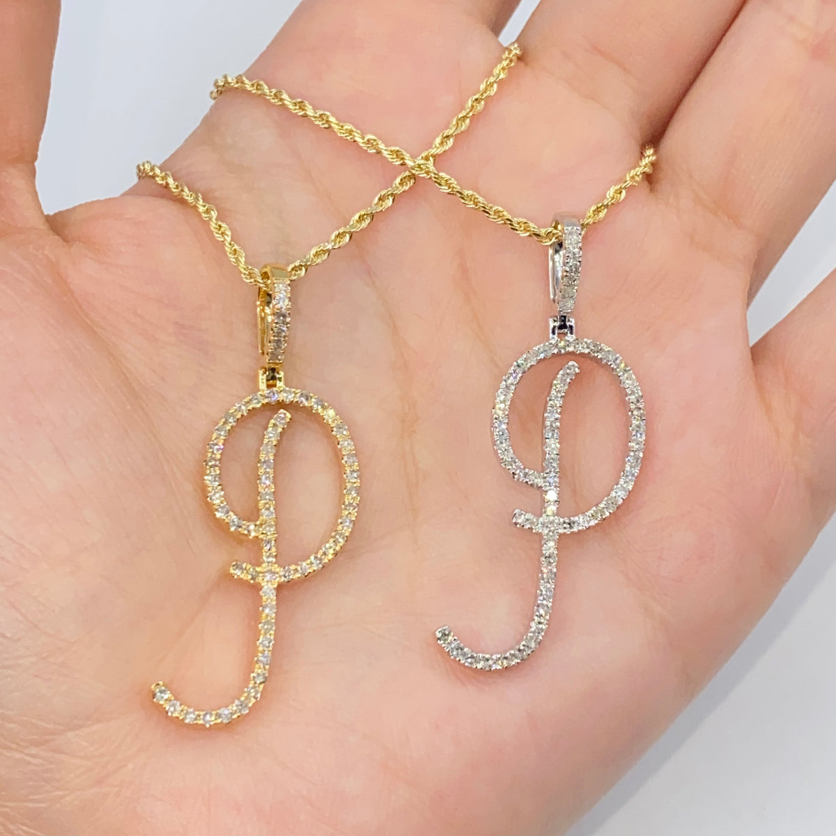 14K Gold Small Initial Letter Script Diamond Pendant Full Collection - additional product view 4