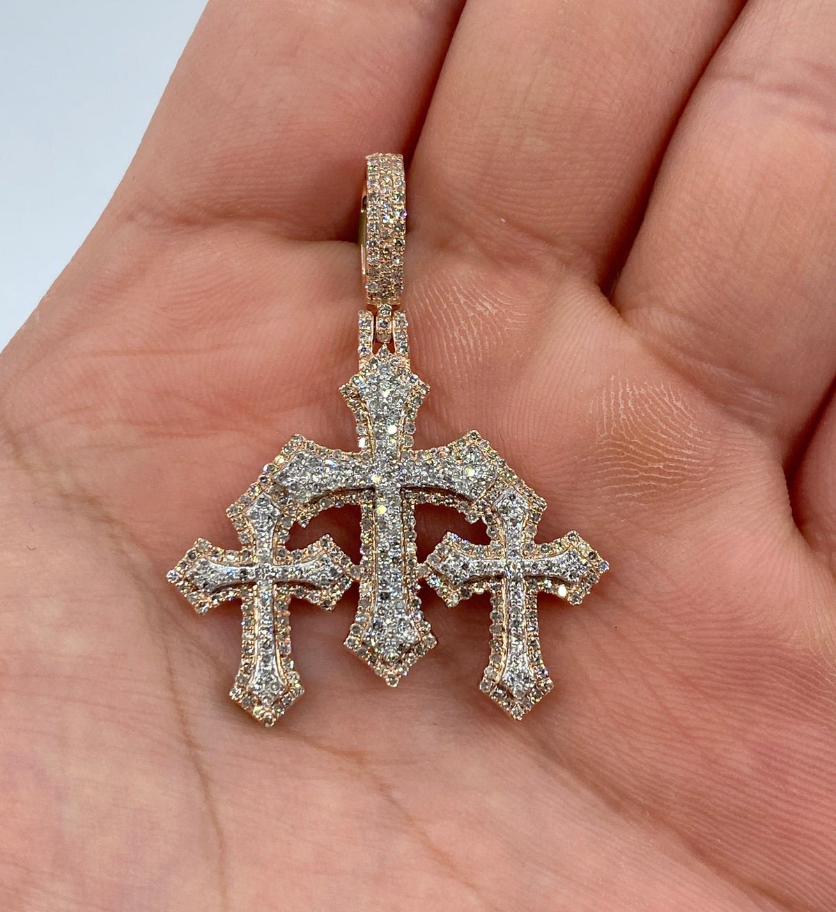 10K Gold Trinity Triple Cross Diamond Pendant in rose gold, Small - close-up product photo