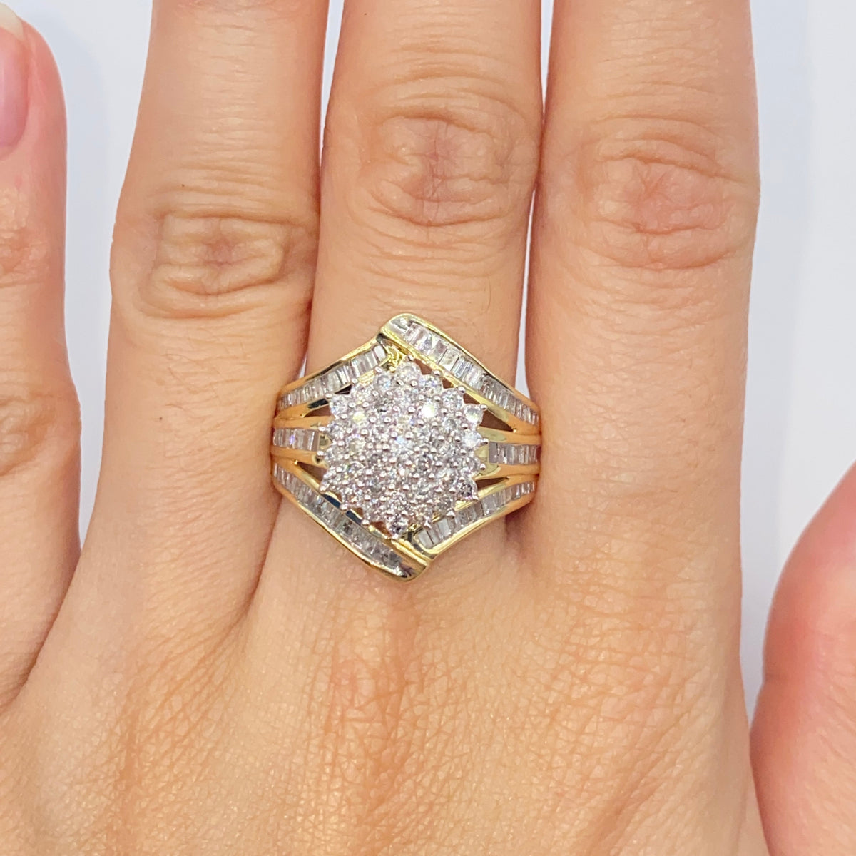 10K Gold Flower Ribbon Diamond Baguette Ring - additional product view 2