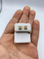 10K Gold Square Box Diamond Baguette Earrings in yellow gold - close-up product photo