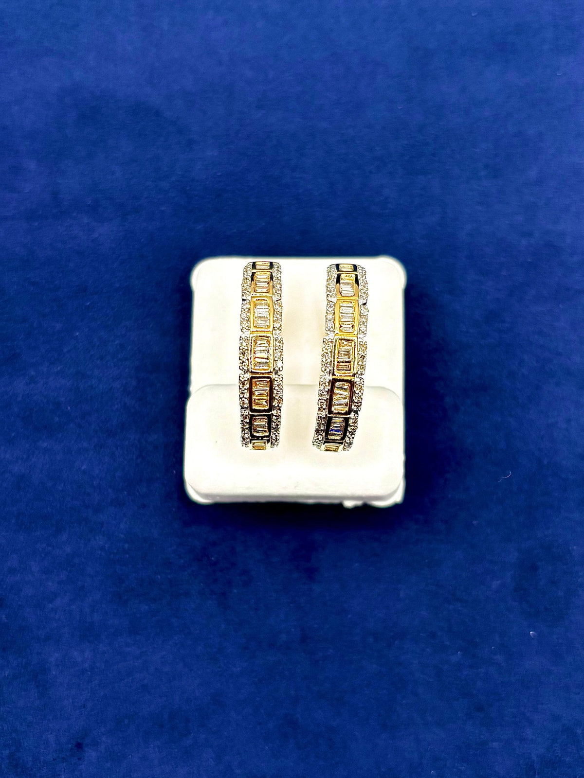 14K Gold Baguette Square Style Hoop Diamond Earrings - additional product view 6