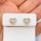 14K Gold Parisian Heart Diamond Baguette Earrings in yellow gold, Medium - close-up product photo