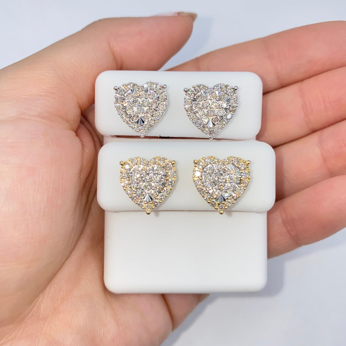 14K Gold Halo Heart Iced Diamond Earrings - additional product view 14