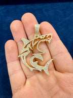 14K Gold Jumbo Great White Shark Diamond Pendant - additional product view 6