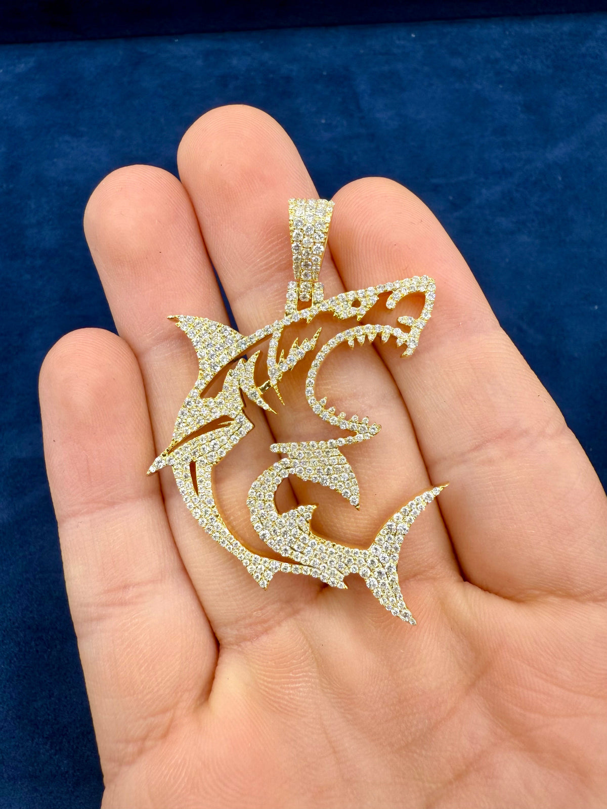 14K Gold Jumbo Great White Shark Diamond Pendant - additional product view 6