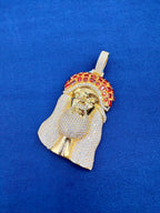 Jumbo Red Garnet Crown Jesus Head Diamond Pendant - additional product view 4