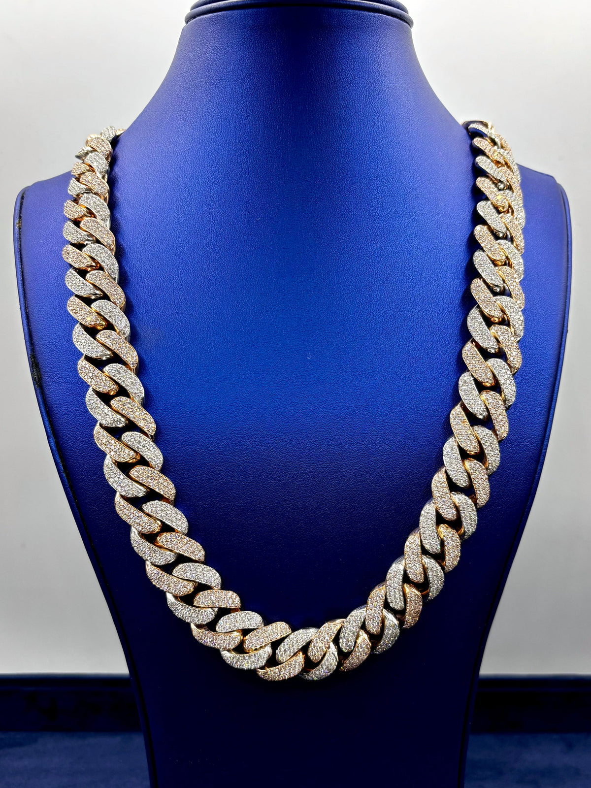 14K 18.6mm Rose Gold and White Gold Two-Tone Cuban Diamond Chain 25 in - additional product view 2
