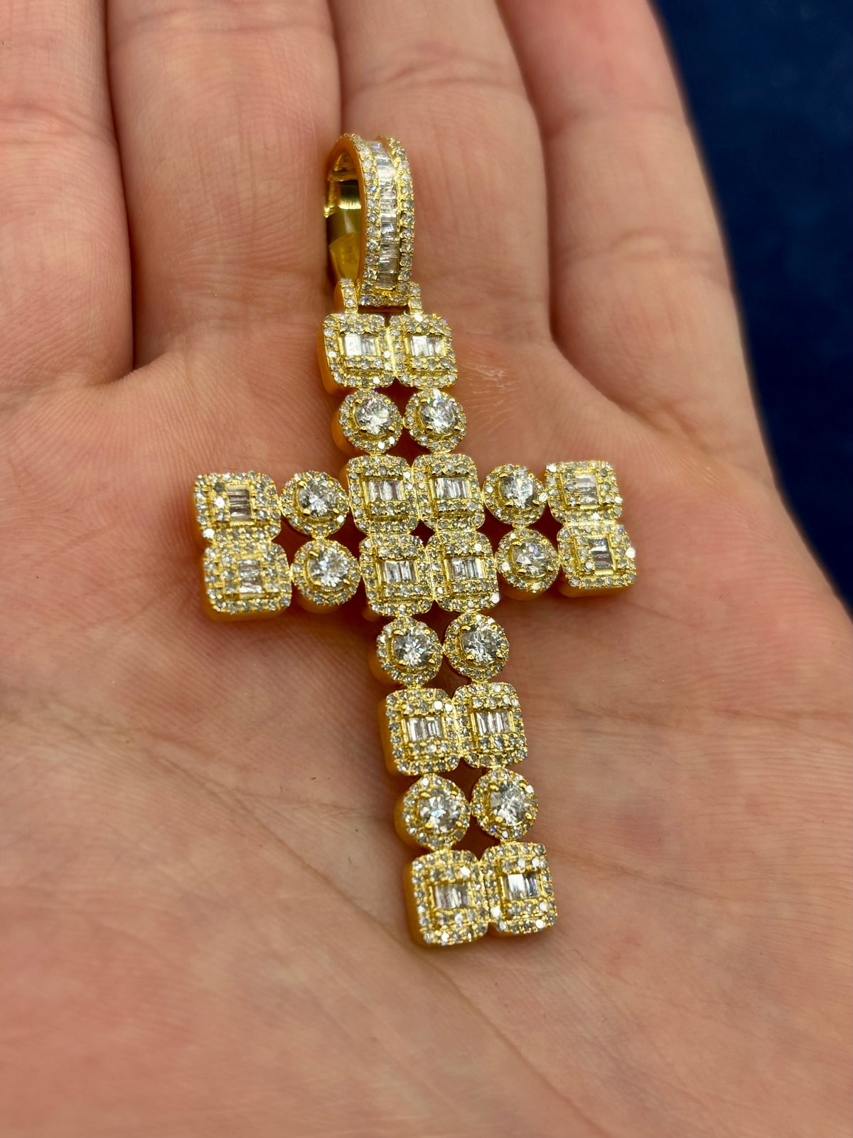 10K Gold Double Row Baguette Diamond Cross Pendant - additional product view 5