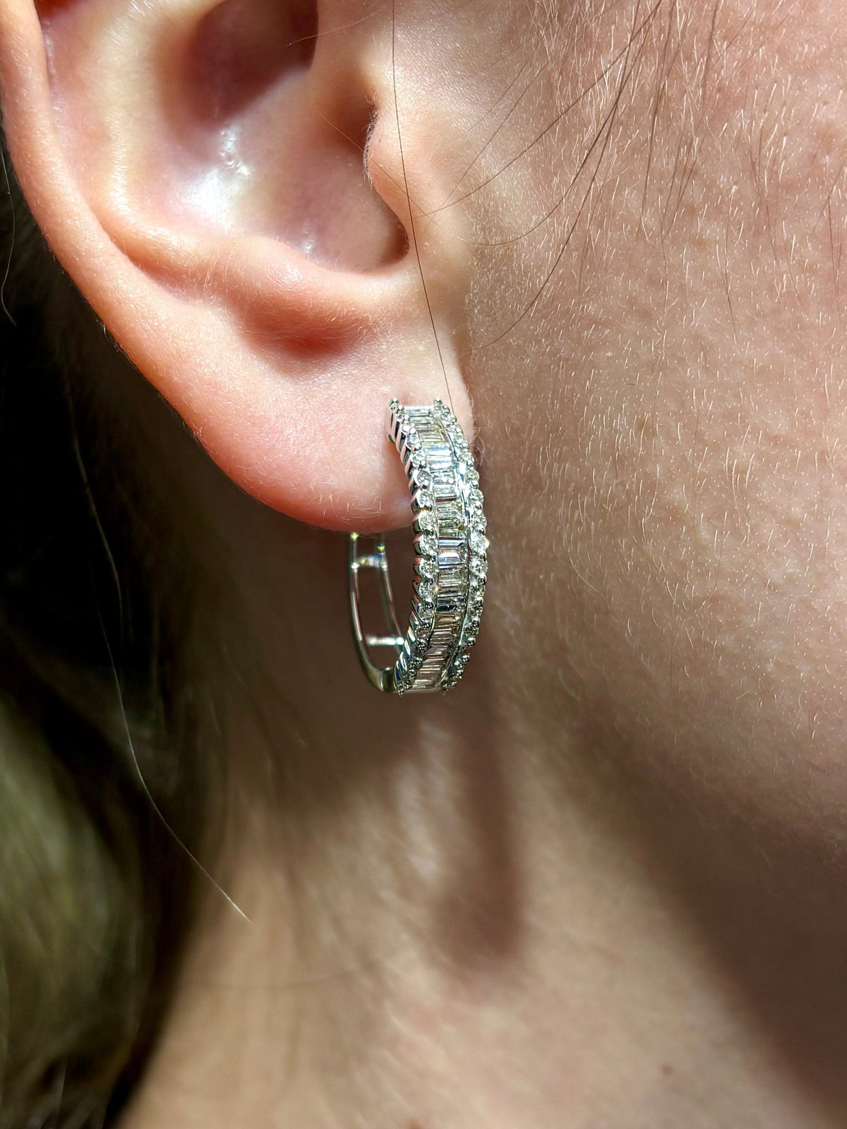 14K Gold Baguette Gap Hoop Diamond Earrings - additional product view 4