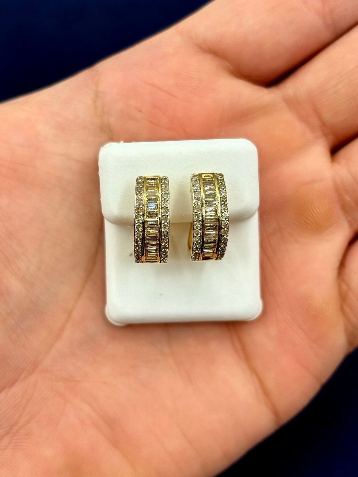 14K Gold Baguette Small Hoop Diamond Earrings - additional product view 6