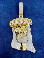 14K Gold Custom Jumbo Cuban Link Jesus Head Diamond Pendant - additional product view 5