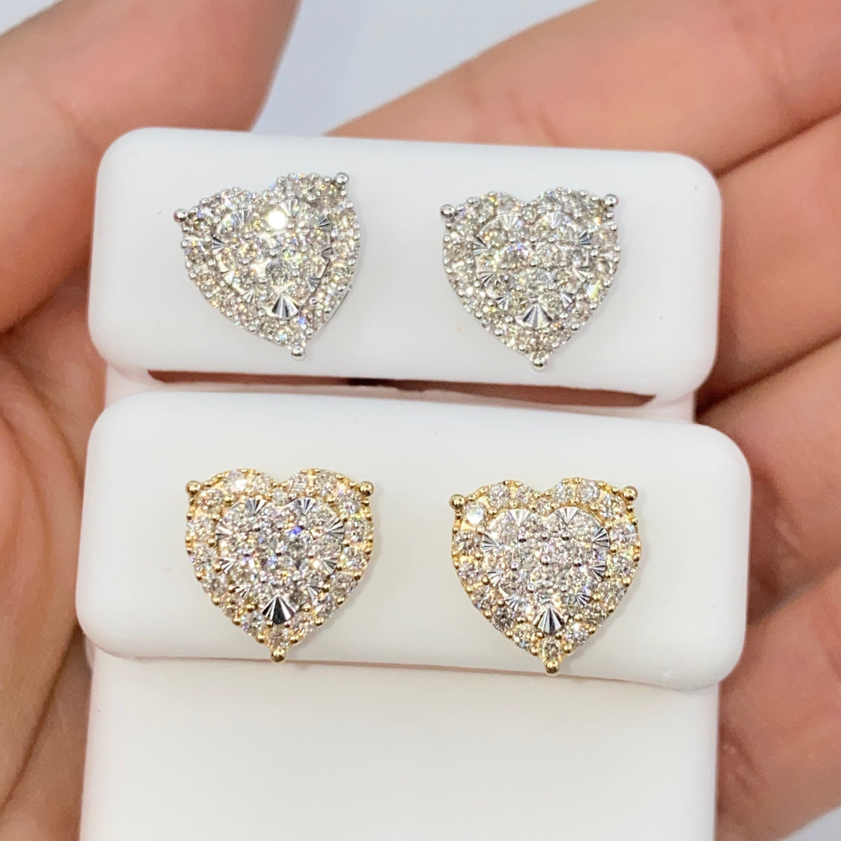 14K Gold Halo Heart Iced Diamond Earrings - additional product view 10