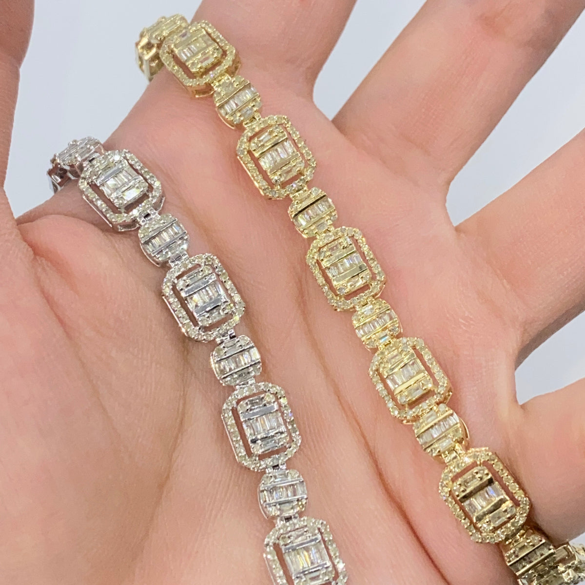 10K Gold 7.8mm Rectangle Circle Link Tennis Diamond Bracelet 8 in - additional product view 3