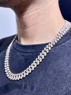 14K Gold 12.4mm Two-Tone Baguette Diamond Cuban Chain 20 in - additional product view 7