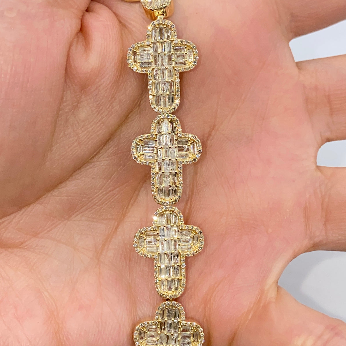 14K Gold 12.5mm Chubby Cross Diamond Baguette Bracelet - additional product view 5