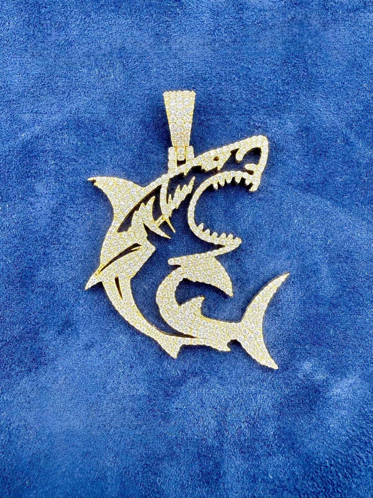14K Gold Jumbo Great White Shark Diamond Pendant - additional product view 2