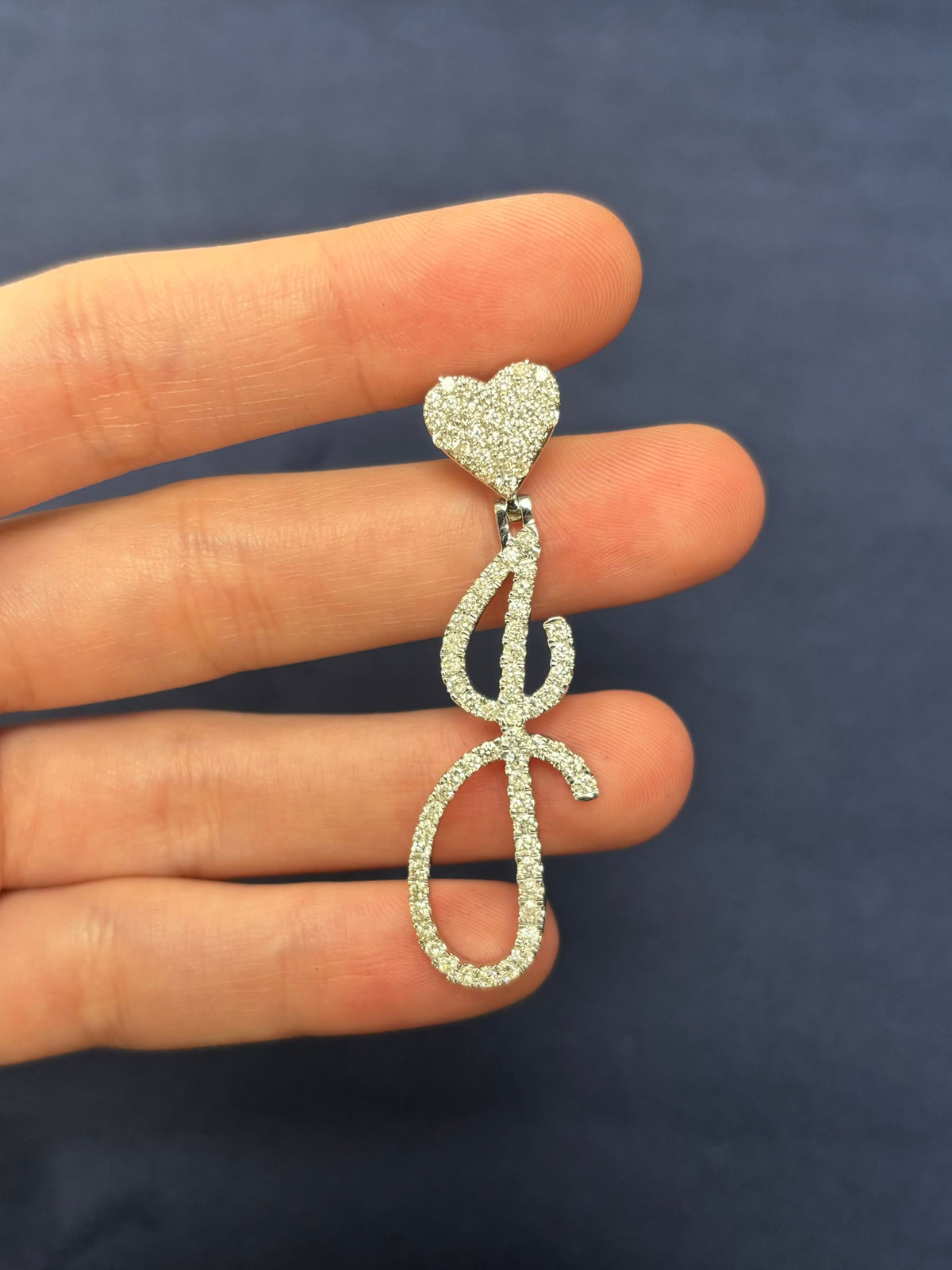 14K Gold Initial J Script Heart Diamond Pendant - additional product view 3