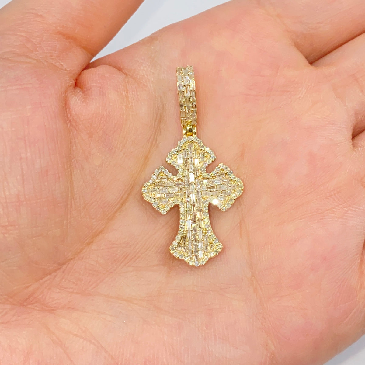 14K Gold Cross Diamond Baguette Pendant - additional product view 4