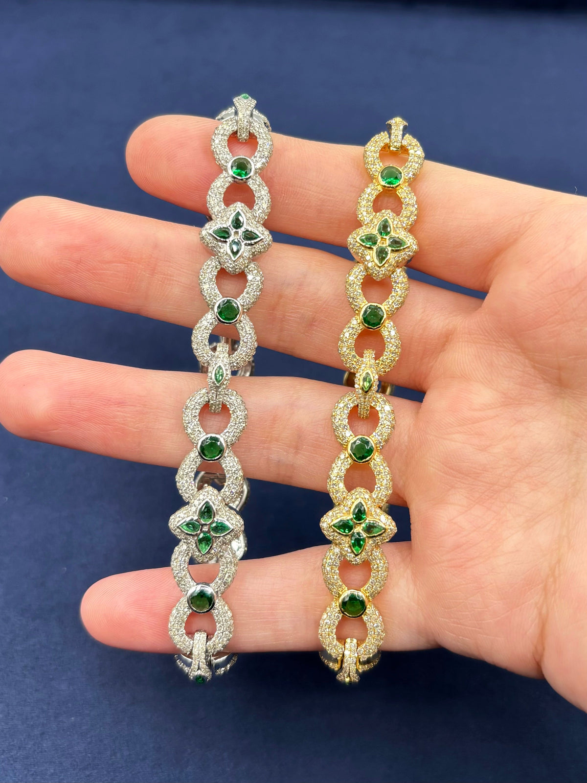 10K Gold Infinity Flower Diamond & Green Gemstone Bracelet - main product photo