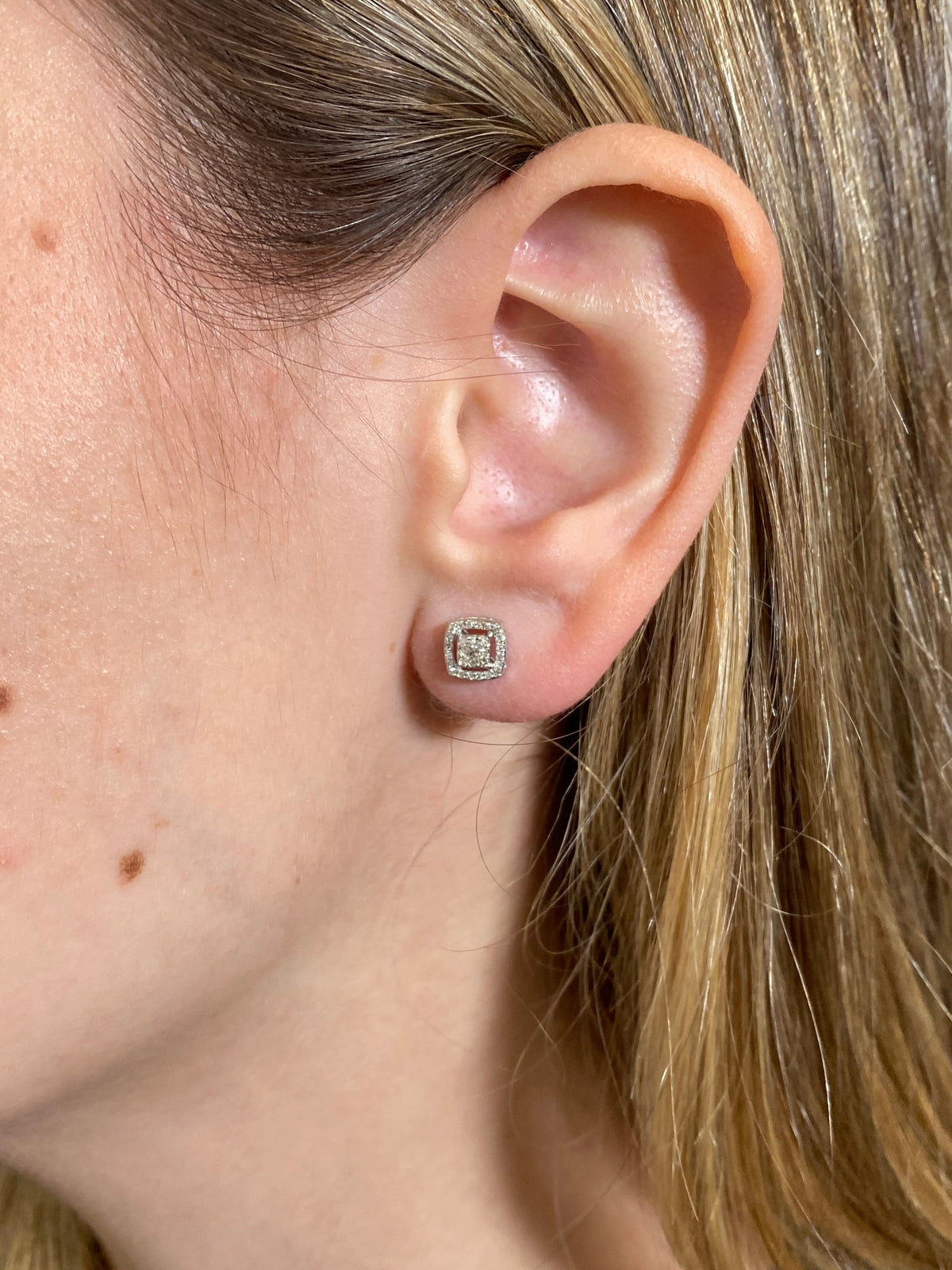 10K Gold Crown Rounded Square Diamond Earring - additional product view 2