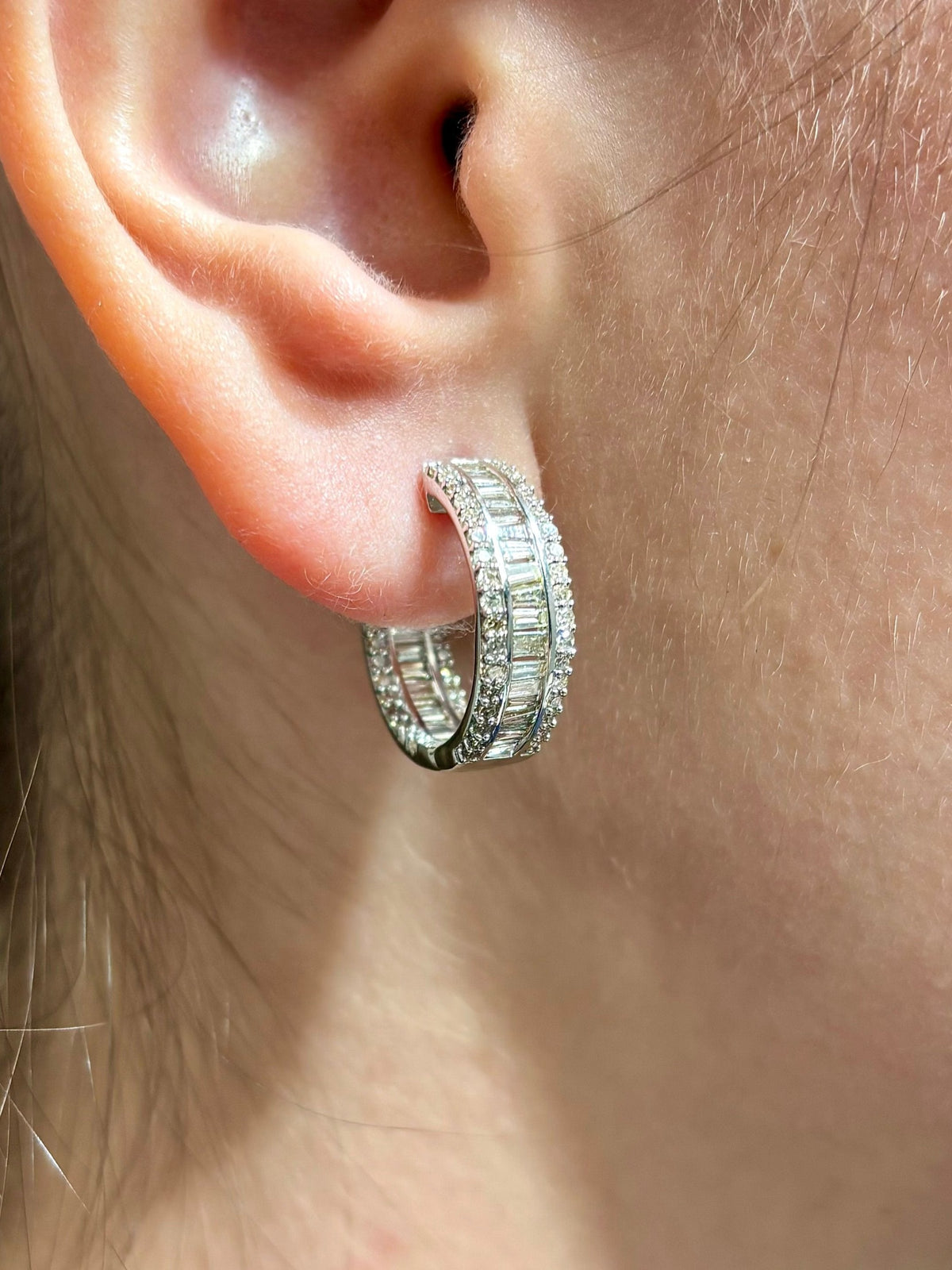 14K Gold Baguette Ladder in and Out Hoop Diamond Earrings - additional product view 3