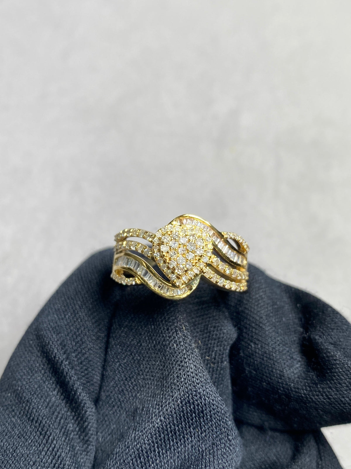 10K Gold Elegant Heart Diamond Ring in yellow gold - close-up product photo
