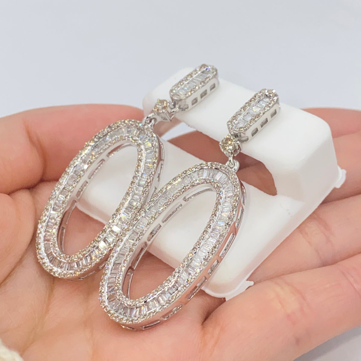 14K Gold Circle Hanging Diamond Baguette Earrings - additional product view 4