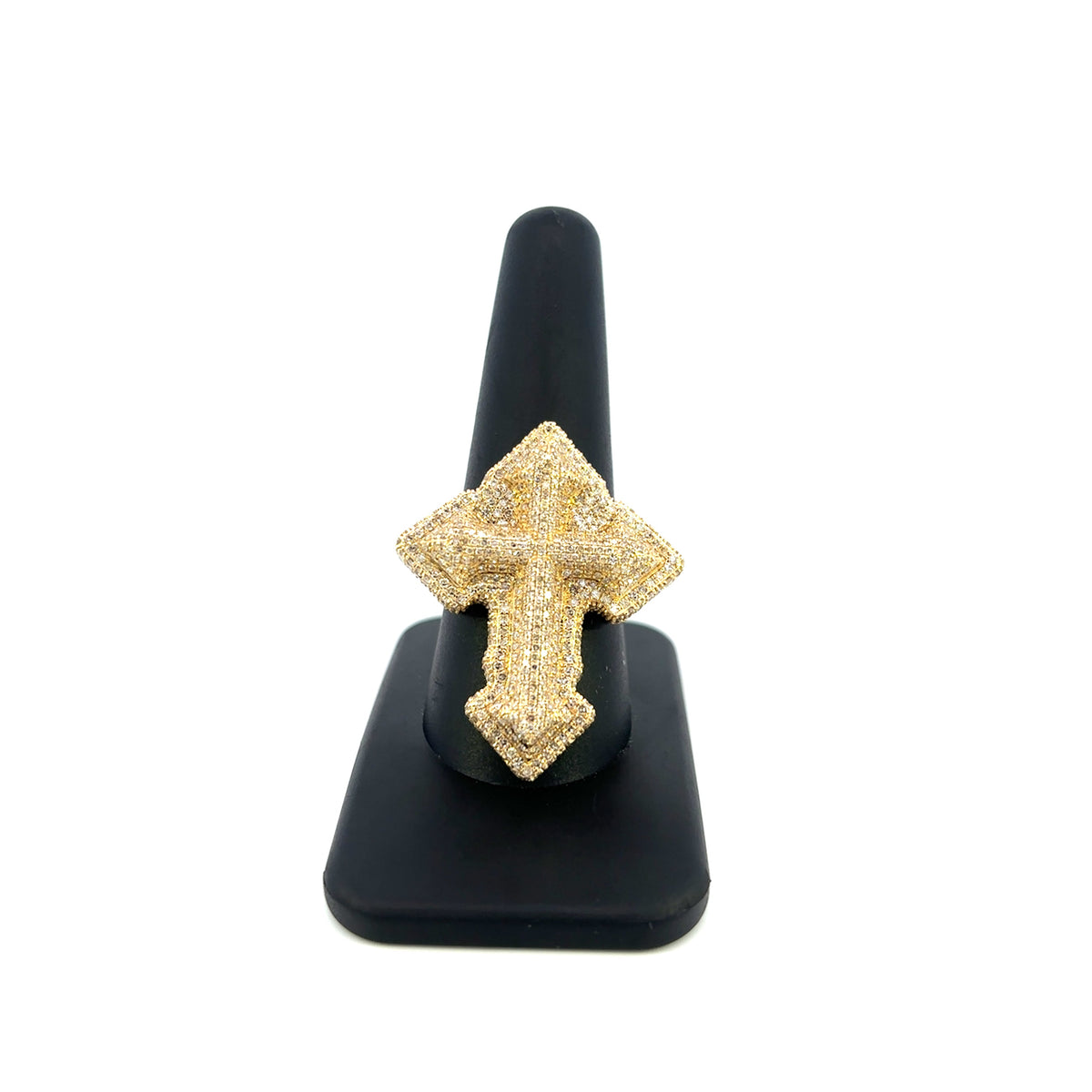 10K Gold Diamond Layered Cross Ring in white gold - close-up product photo