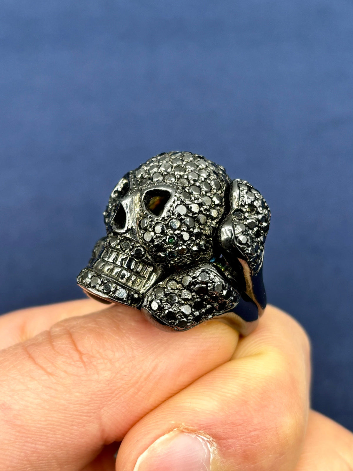 14K Gold Black Diamond Skull and Bones Ring - additional product view 4