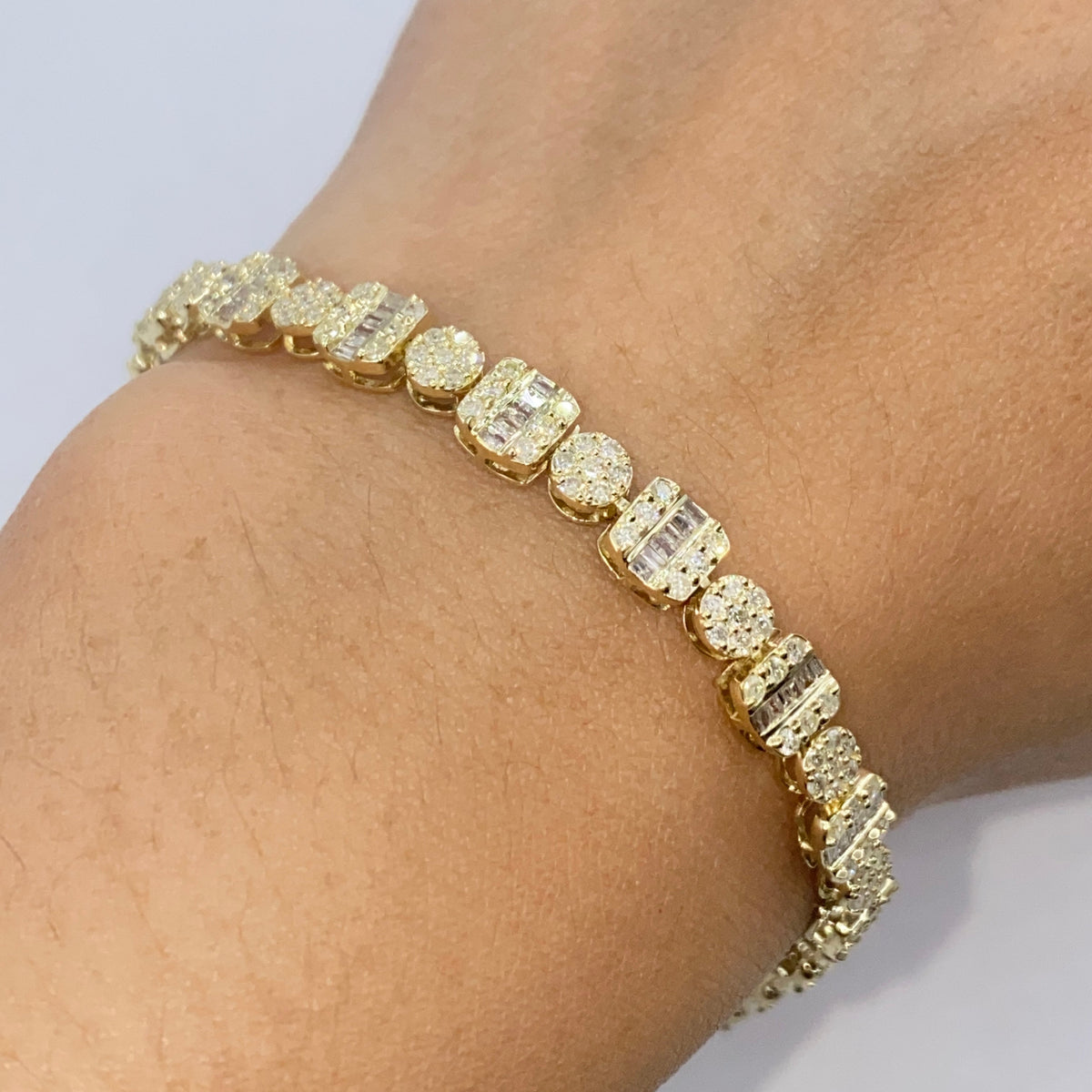 10K Gold 5.5mm Square Circle Link Diamond Baguette Tennis Bracelet 7 in - additional product view 3