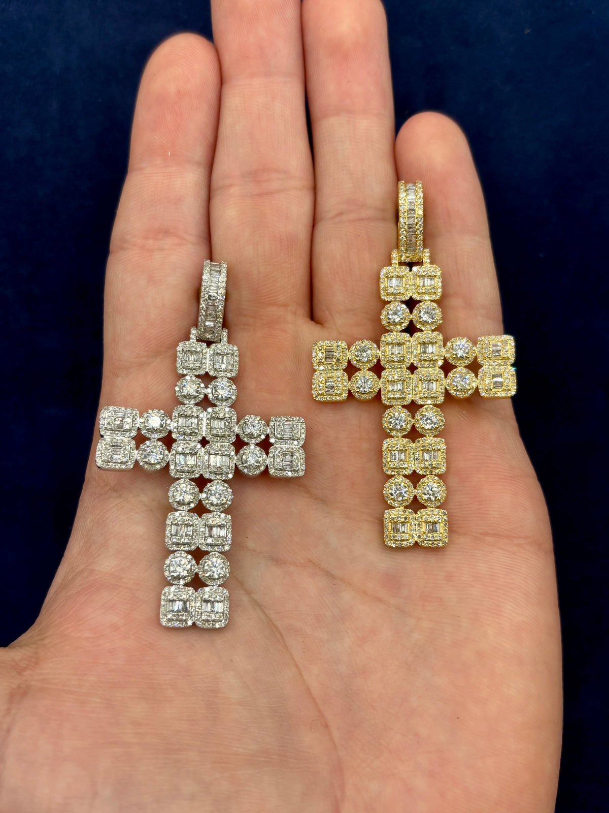 10K Gold Double Row Baguette Diamond Cross Pendant - additional product view 8