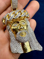 14K Gold Custom Jumbo Cuban Link Jesus Head Diamond Pendant - additional product view 3