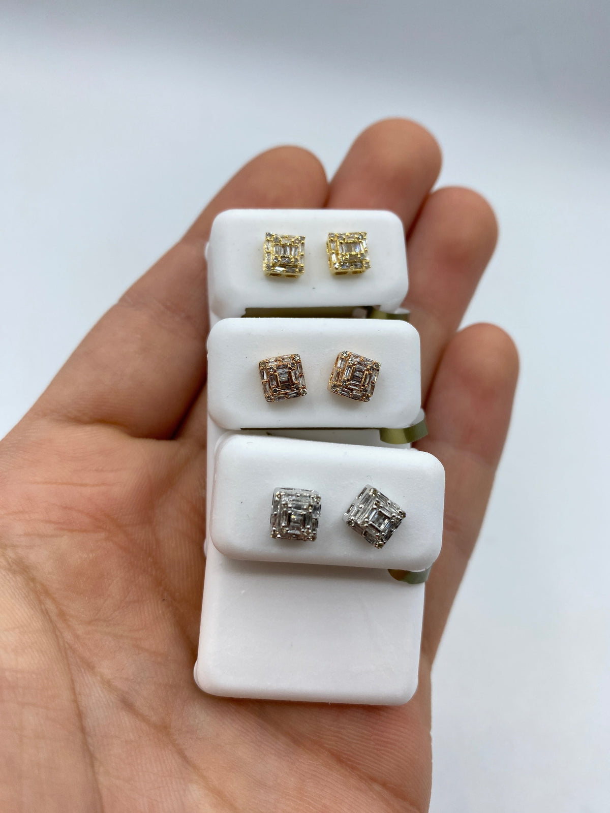 10K Gold Square Box Diamond Baguette Earrings - additional product view 4