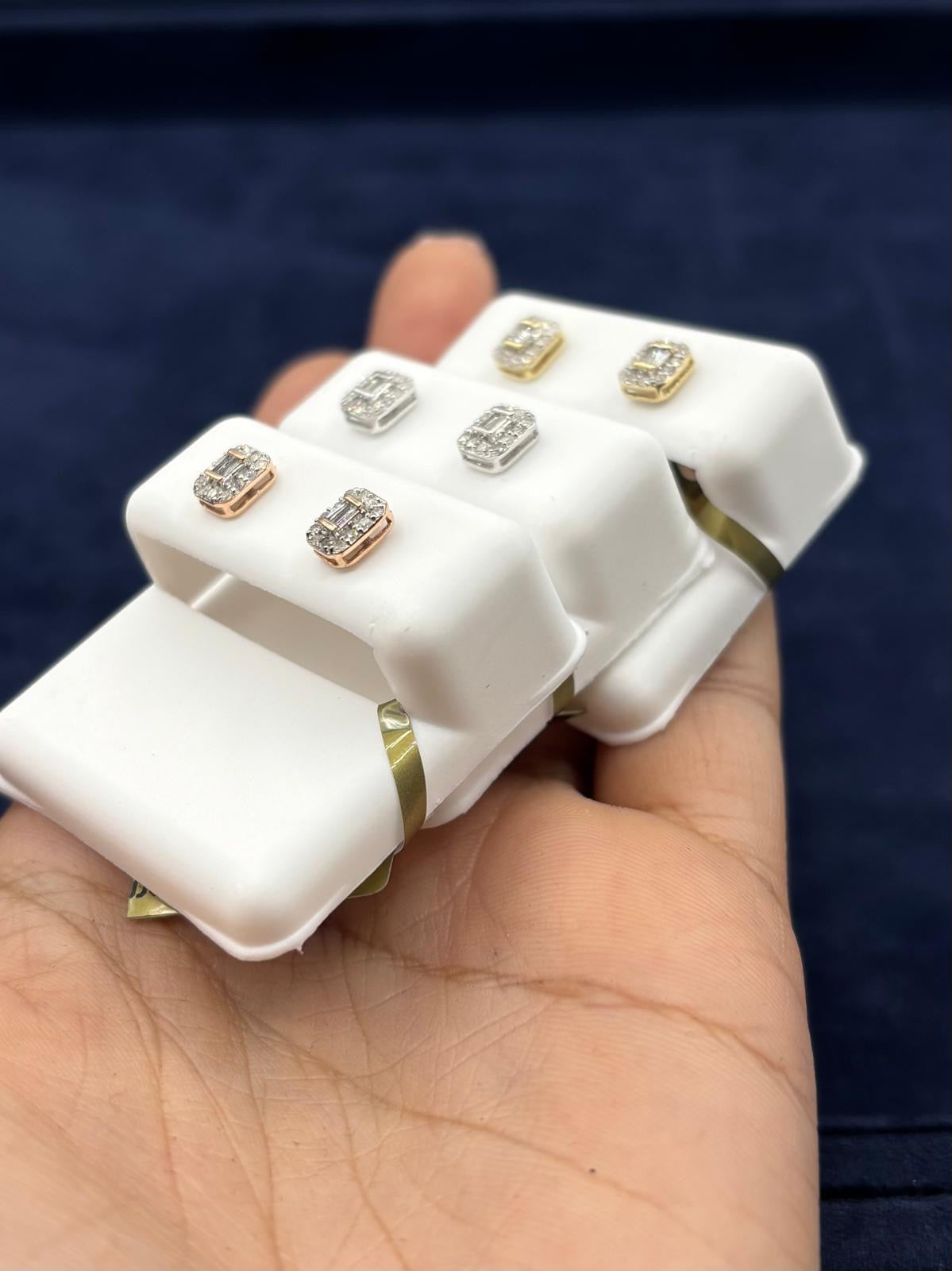 10K Gold Baguette Center Rectangle Diamond Earrings - additional product view 6