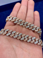 14K Gold 12.4mm Two-Tone Baguette Diamond Cuban Chain 20 in - additional product view 5