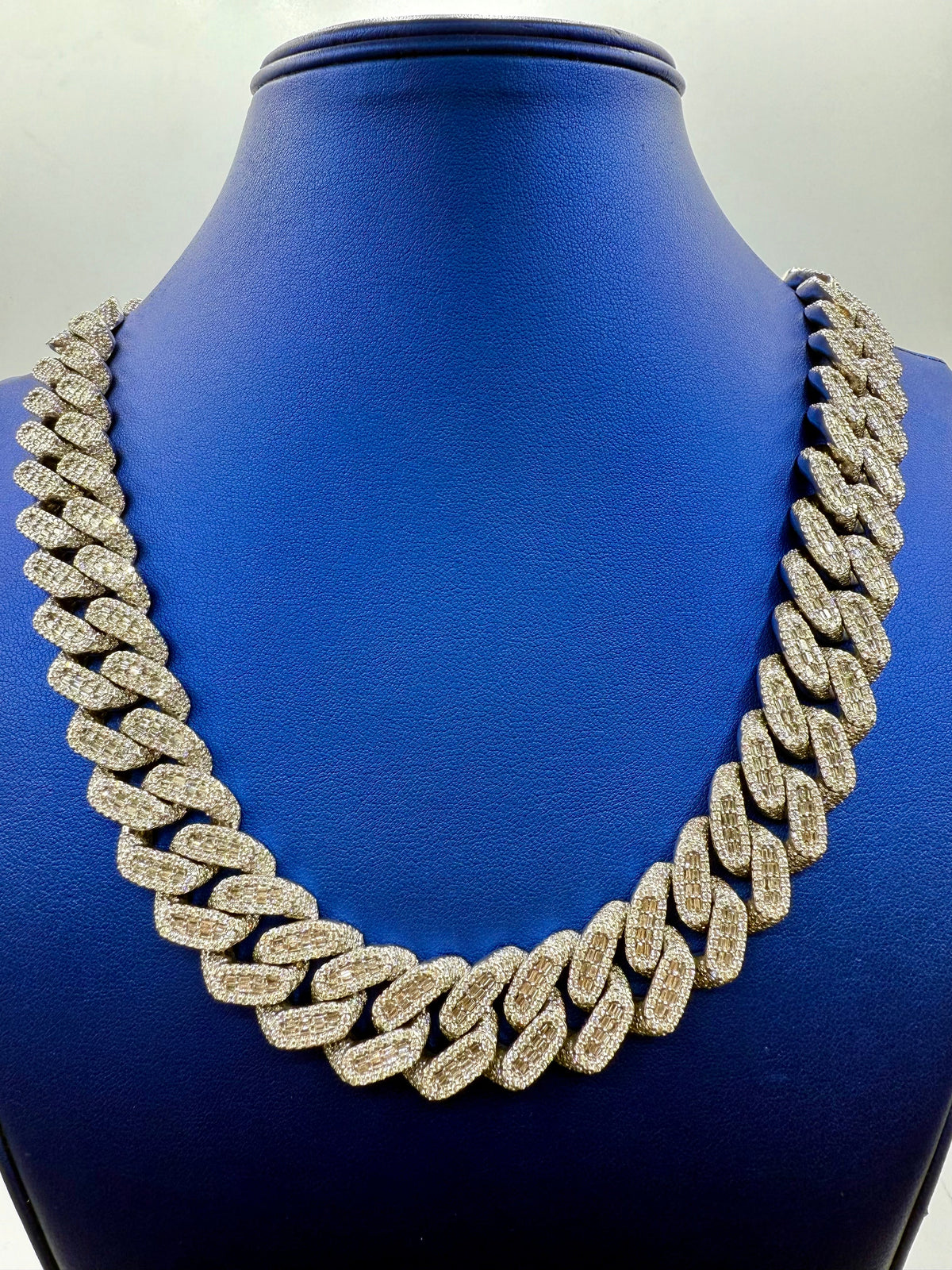 14K 18.5mm White Gold Baguette Cuban Diamond Chain - additional product view 2
