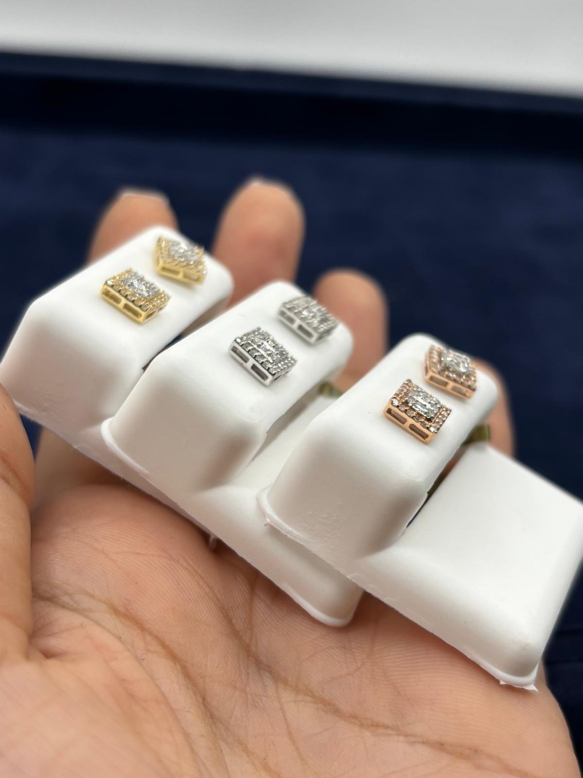 10K Gold Square Layered Baguette Diamond Earrings - additional product view 3