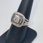 10K Gold Large Stone Center Square Halo Diamond Baguette Engagement Ring - additional product view 6