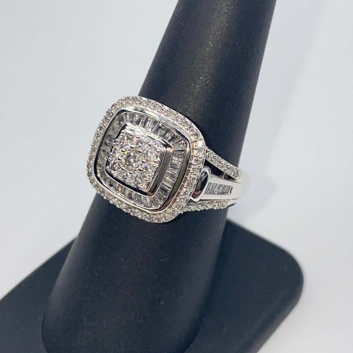10K Gold Large Stone Center Square Halo Diamond Baguette Engagement Ring - additional product view 6