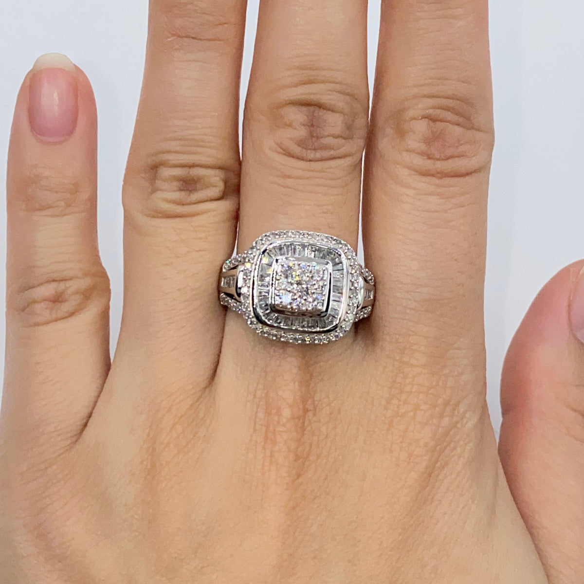 10K Gold Large Stone Center Square Halo Diamond Baguette Engagement Ring - additional product view 2